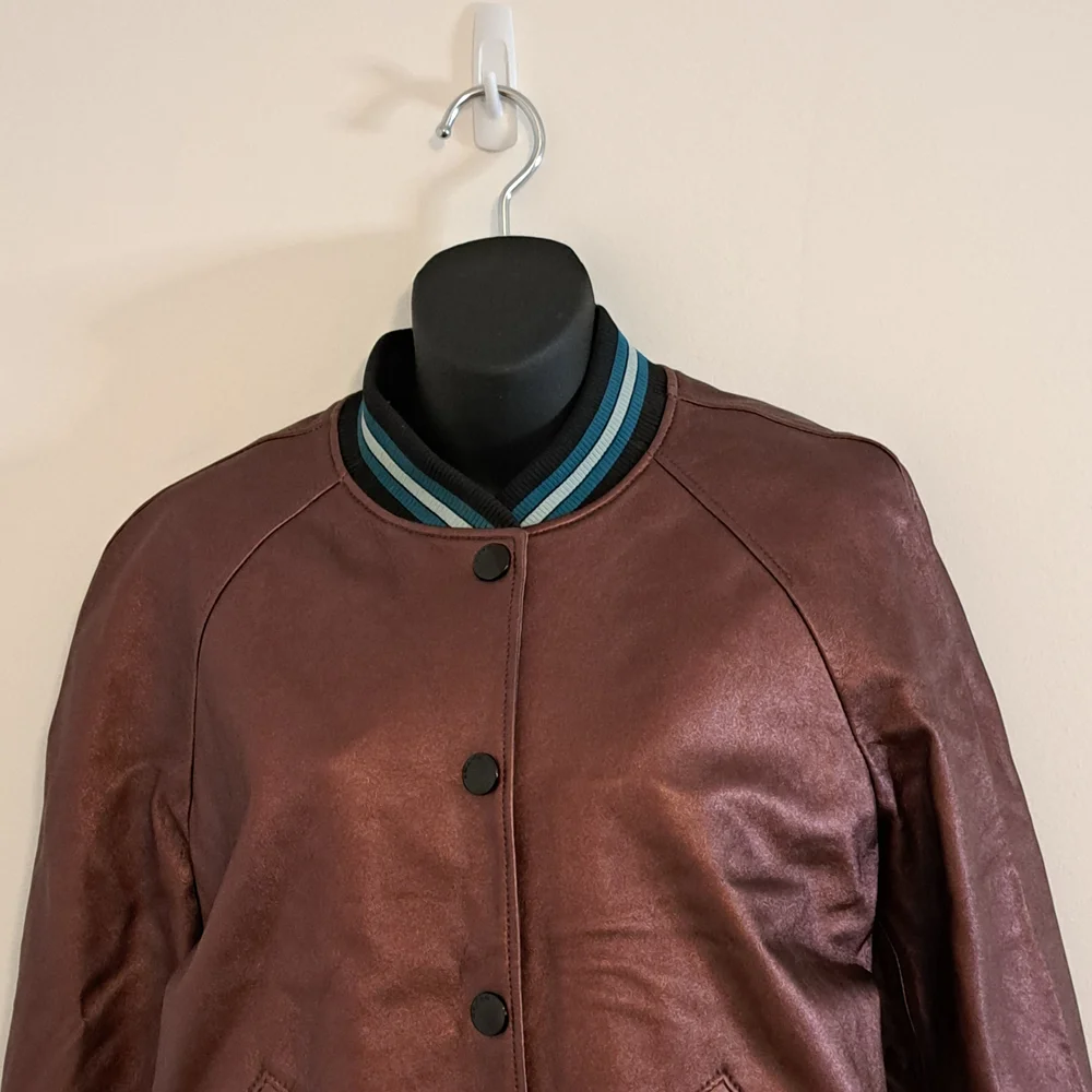 Coach Rexy Leather Varsity Jacket With Athletic Stripe Accents Misses Size Small